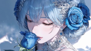 蓝色治愈系美女壁纸