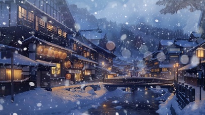 古风小镇雪夜