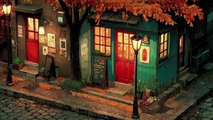 小镇傍晚街道转角书店