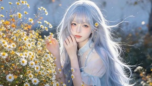 蓝发邹菊少女