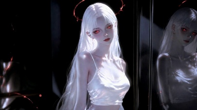 镜前白发红瞳天使美少女