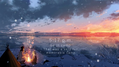 大雪下火堆帐篷傍晚夕阳