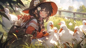 戴帽子鸭鸭女孩