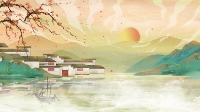 夕阳下的山水人家