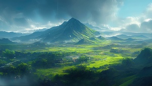 火山岛绿色山坡