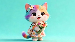 拿着鲜花猫咪