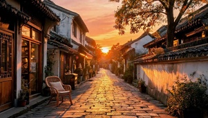 落日江南古街治愈风景