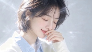 阳光短发少女浅笑