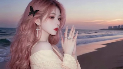 晚霞海边女孩