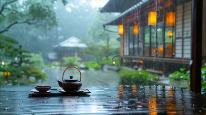 庭院雨景