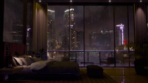 卧室夜晚城市暴雨