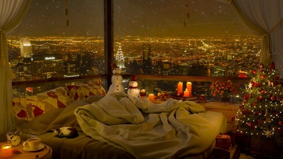 温馨雪天都市房间