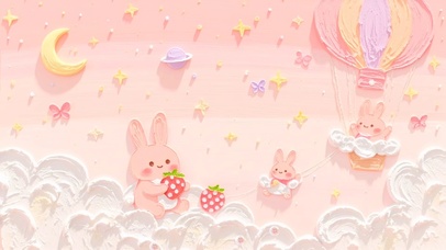 肌理画粉色草莓兔兔环游