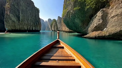 清新海岛河谷木船