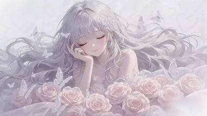 柔和风唯美花中少女