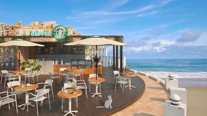 户外海滨星巴克咖啡馆