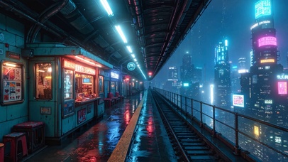赛博雨夜城市