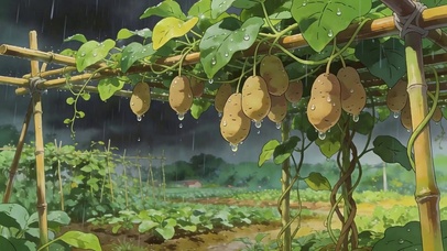 雨天农田树木