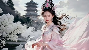 仙气飘飘粉色衣裙修仙美女女神1