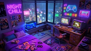 雨夜霓虹游戏卧室