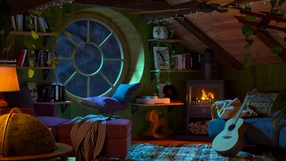 雷雨天舒适的书房