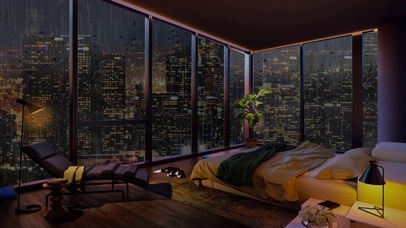 城市卧室猫咪玻璃雨