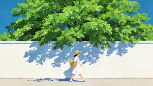 春天绿荫下女孩