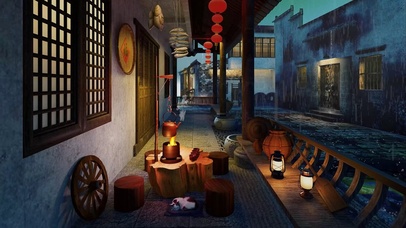 雨天中式小镇木屋