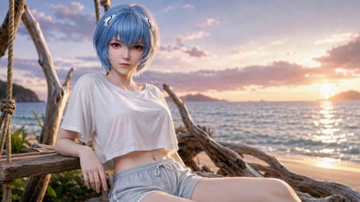 海边日落美少女凌波丽