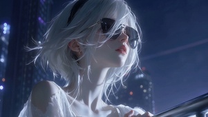 夜晚白发美少女
