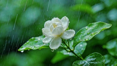 清新护眼雨中茉莉花