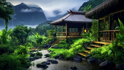 雨中小屋美景