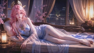 慵懒居家粉发美少女