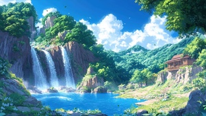 护眼绿景河流树木