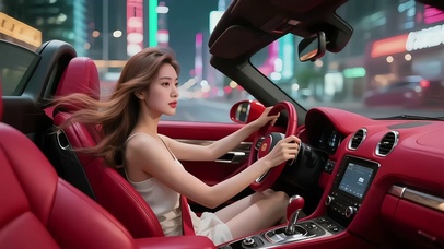 驾驶红色敞篷跑车的美女3