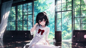 林间窗畔的白丝少女