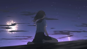 星空烟花少女背影