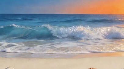 夕阳海滩带鱼屏