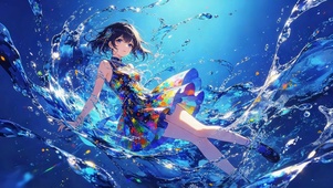 水流短裙女孩