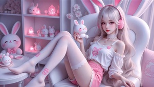 可爱粉兔子美女