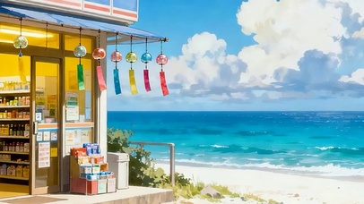 海边小卖部带鱼屏双屏