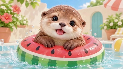 夏日泳池可爱水獭