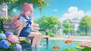 夏日湖边女孩