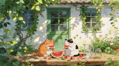 夏日解暑西瓜猫咪