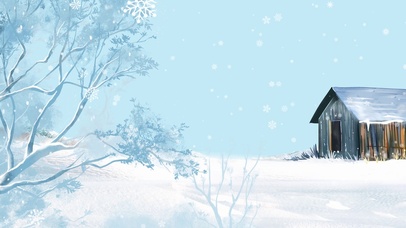 冬季冬日清新卡通寂静雪地小屋