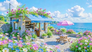 护眼蓝天海景小屋