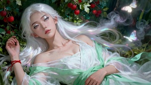 林间银白发仙系古风美少女