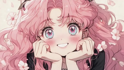 托腮的动漫插画女孩