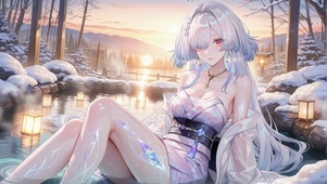 冬日温泉银发美少女莫宁