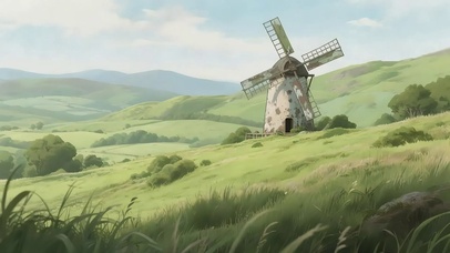 清新绿色草原风车